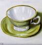 'Teacup and saucer', 1988. Oil on canvas panel, 12.5 x 17.5 cm. Private collection.