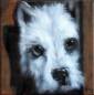 'Westie study after Landseer (1802-1873)', 2017. Oil on stretched canvas, 15 x 15 cm. Private collection.